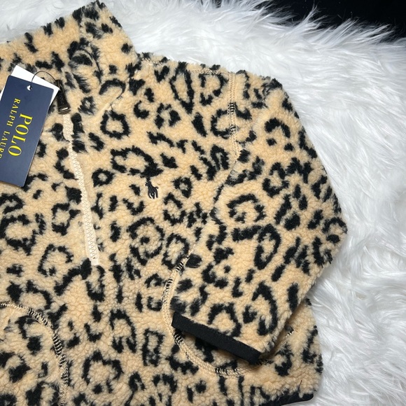 GIRL’S Polo Ralph Lauren Cheetah Print Fuzzy Cotton Half Zip - Picture 1 of 3